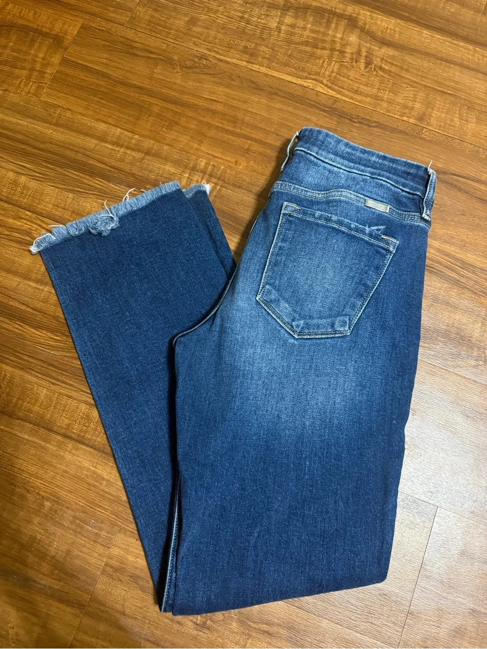 KanCan Dark Blue Straight Leg Jeans with Frayed Hem